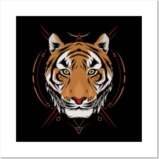 The Tiger head illustration with ornament  background Posters and Art